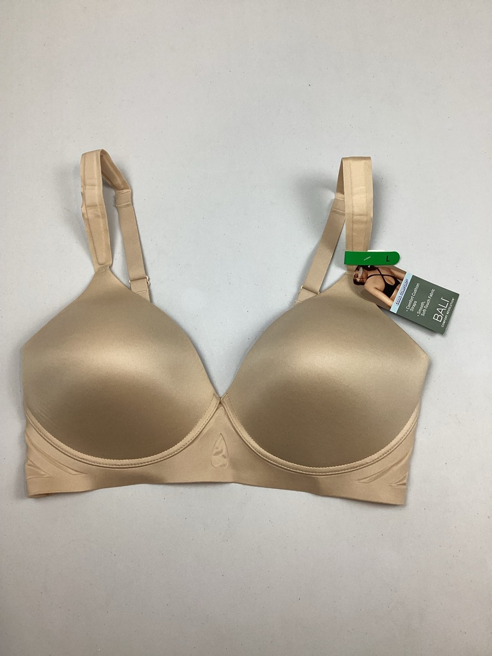 Bali Cool Comfort Bra Tan Full Coverage Wirefree Large DF3462 NEW! Retail $48